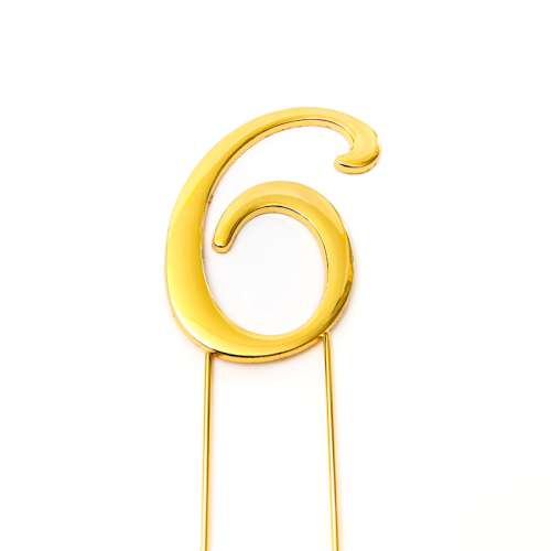 Gold Metal Number 6 Cake Topper - Click Image to Close
